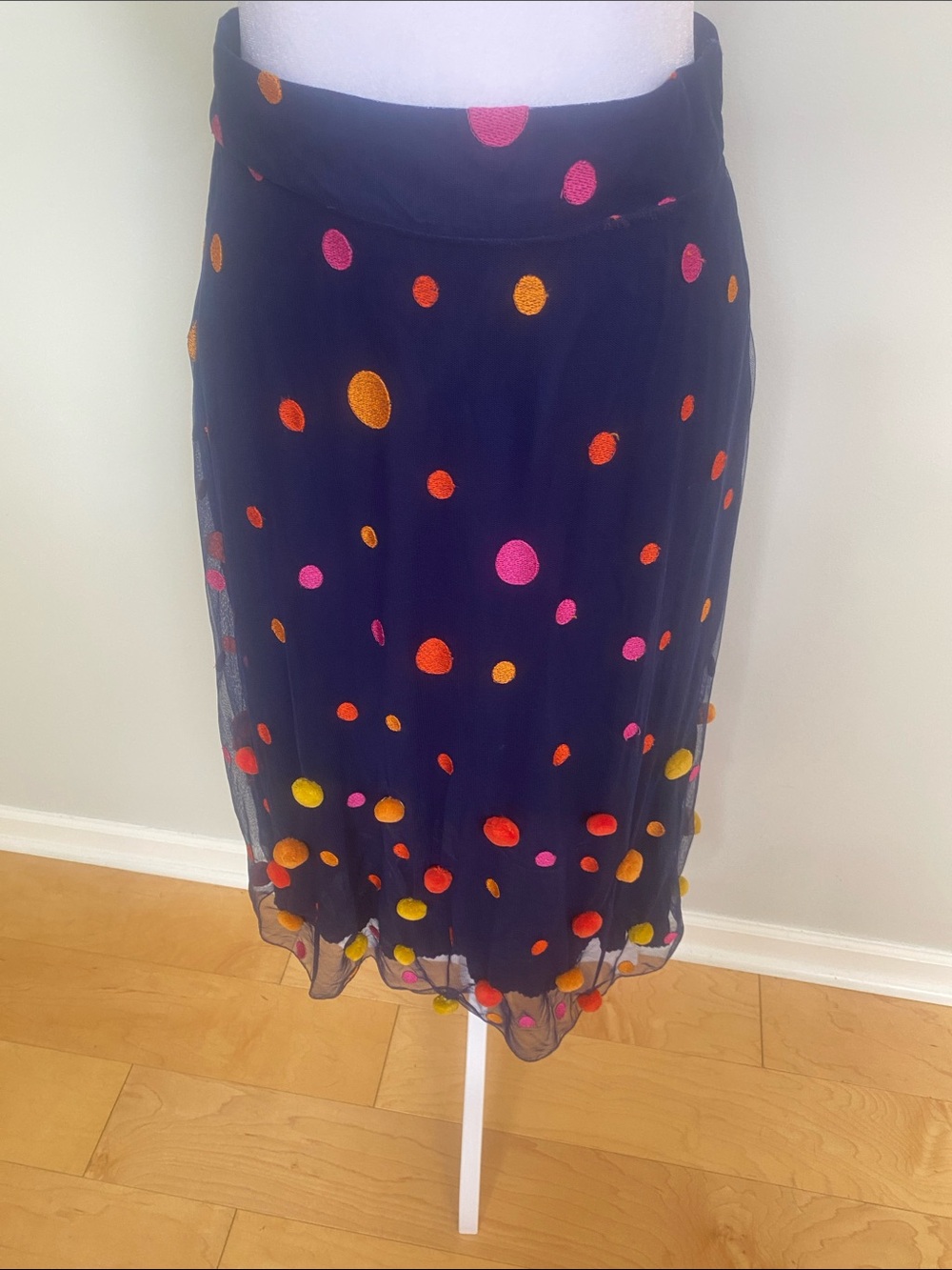 Maeve dotted tulle Navy skirt Sz 6 bright festive side zip READ ***